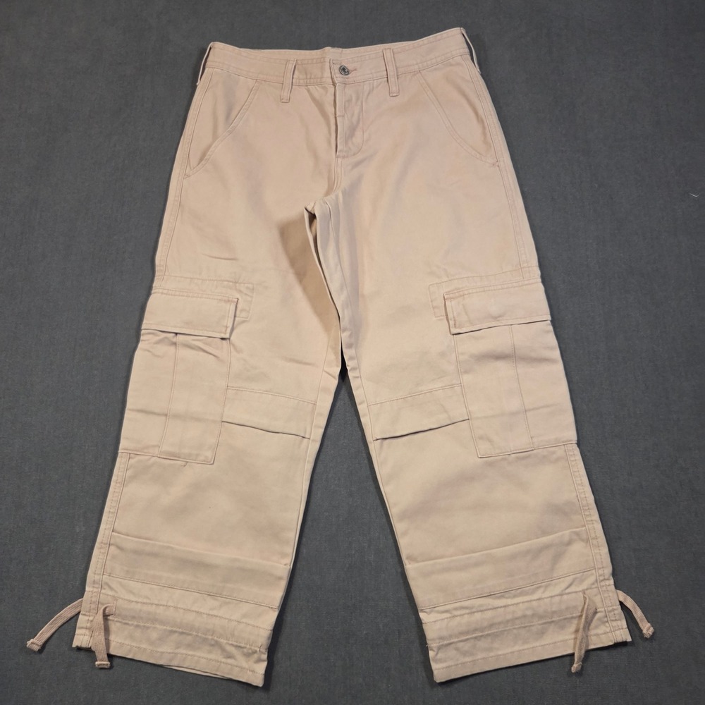 Sundance Cargo Pants Womens 4 Tan Khaki Cotton Cropped Drawstring Hem Utility
